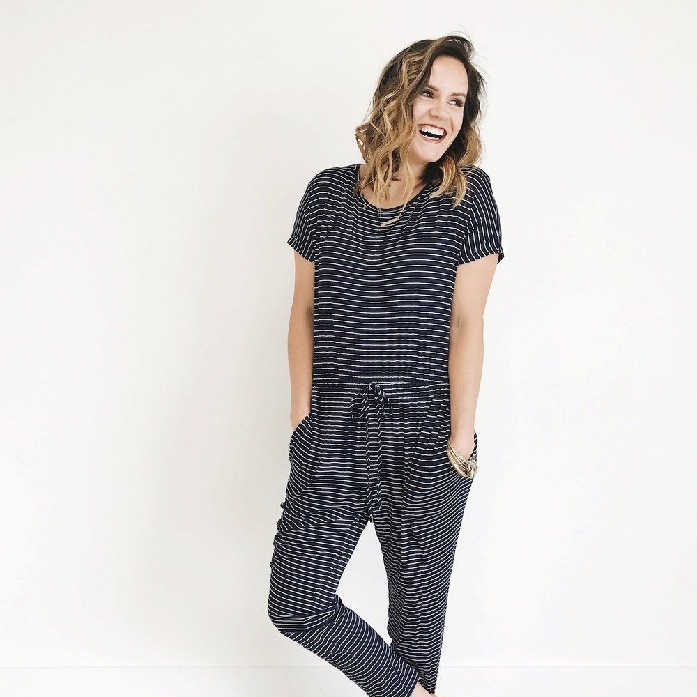Navy stripe jumpsuit